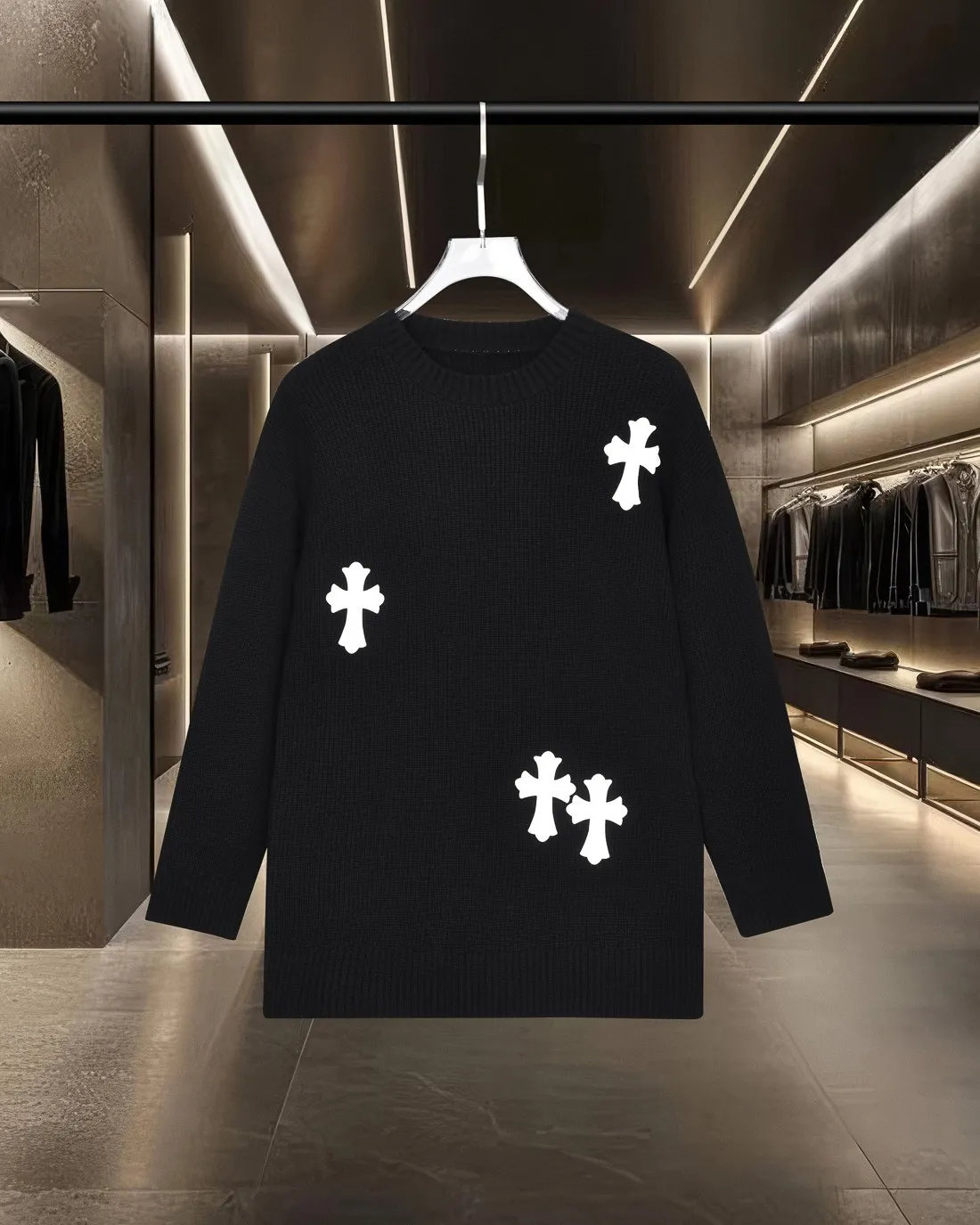 P276 (✅ Safe to recommend, sufficient stock) Chrome Hearts/Chrome Hearts 25Fw Classic CH Cross ✝ Logo Badge OS Loose Fit Drop Shoulder Thick Thread Pullover Sweater 2025FW Official Website New Original Fabric Official Same Style Selected Sweater Customization Imported Wool Blended Fabric High-End Version, Counter Customized Fabric Highly breathable and comfortable, exquisitely crafted, with impeccable detail processing, ✅Customized logo engraved buttons, complete with three labels. Brand element design concept reflects high quality. It feels delicate and soft! Presenting a casual cut, the upper body shape is great 🐍 Color; black and white Size: M-XXXL